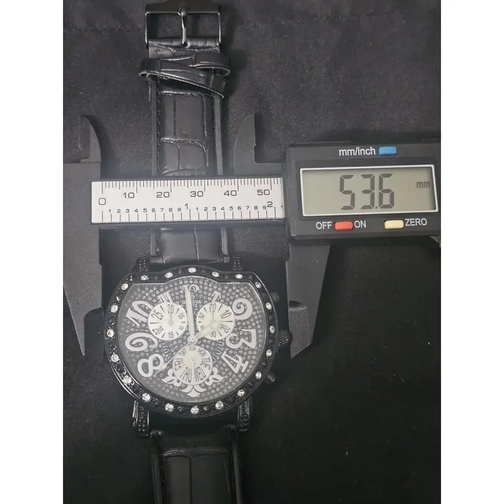 53.6mmGold Men's Fashion Analog Quartz watch w/Black Faux Leather Band